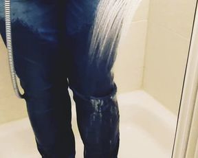 Jeans get wet in the shower