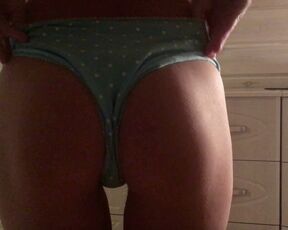 Delicious ass in blue panties. Girl takes off panties