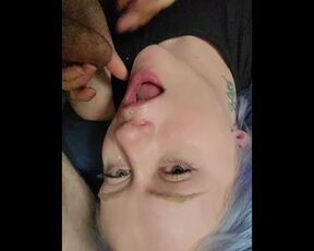 Sloppy face fuck head over bed