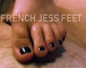 Footjob with black nail polish!