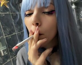 Blue Hair Alt Babe smoking in your bathroom (full vid on my 0nlyfans/ManyVids)