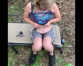 Metal chick flashes perky tits for beads at festival