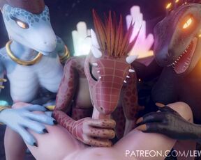 Furry Scalie Foursome 3D Animation