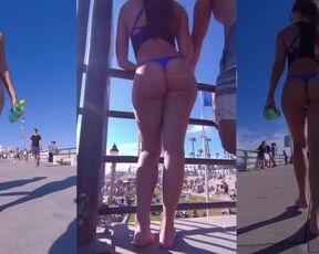 Sexy Brunette Blue Bikini on Beach Voyeur