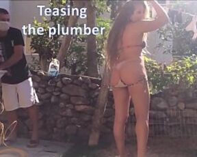 Teasing the plumber - slut wife and husband cuckold real amateurs