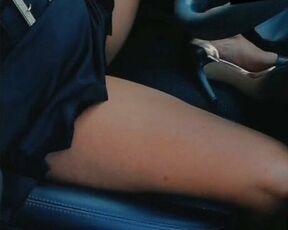 Sarah drives showing panties with open legs