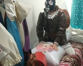 PVC Inflatable tail Brown Fox Sissy Maid Gasmask Breathplay Pillow Hump Eevee