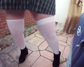 Mom in school uniform with white stockings