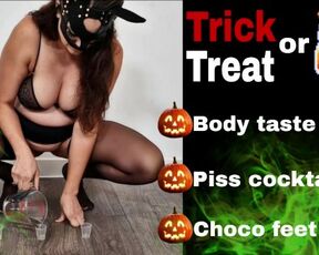 Trick or Treat? Femdom Mistress Taste Test Asshole Pussy Pee Finger Foot Chocolate Mousse Feet FLR