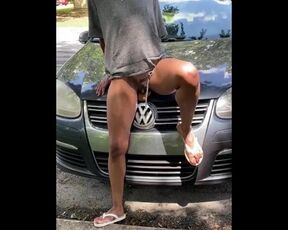 [full Video] Petite Girl with Huge Clit Rides Dildo on Car Hood