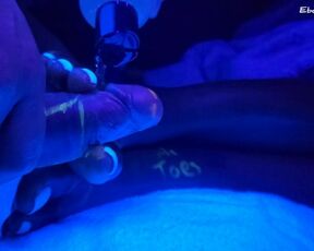 Black light feet fun with huge cumshot